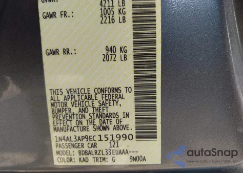 2014 Nissan Altima 2.5 S z USA, uszkodzony, nr VIN 1N4AL3AP9EC151990